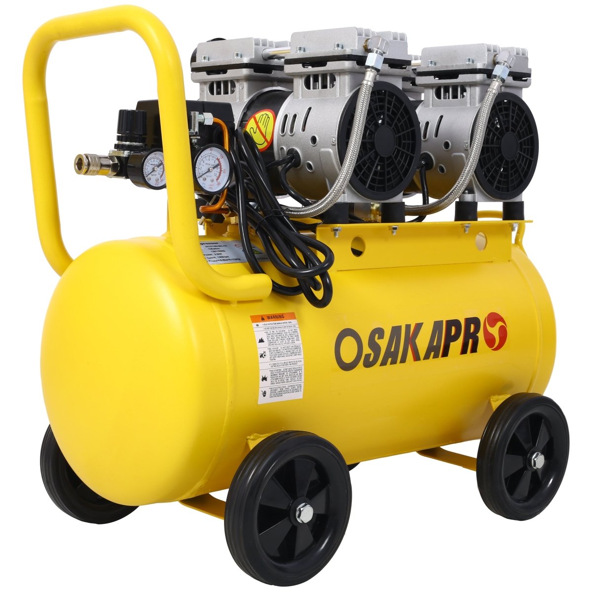 2.5 HP Silent Air Compressor 13 Gallon, Oil - Free, Electric Shop Air Compressor Portable,Lightweight with Wheels, 70 dBA Noise Level, with Automatic Drain Valve,Yellow - HomeDIYer