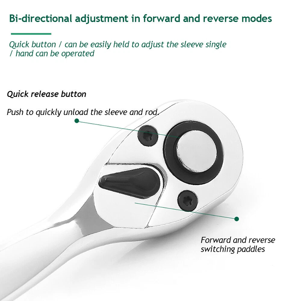 1/4" 3/8" 1/2" Drive Ratchet Socket Wrench Handle Quick-Release Spanner 72 Tooth
