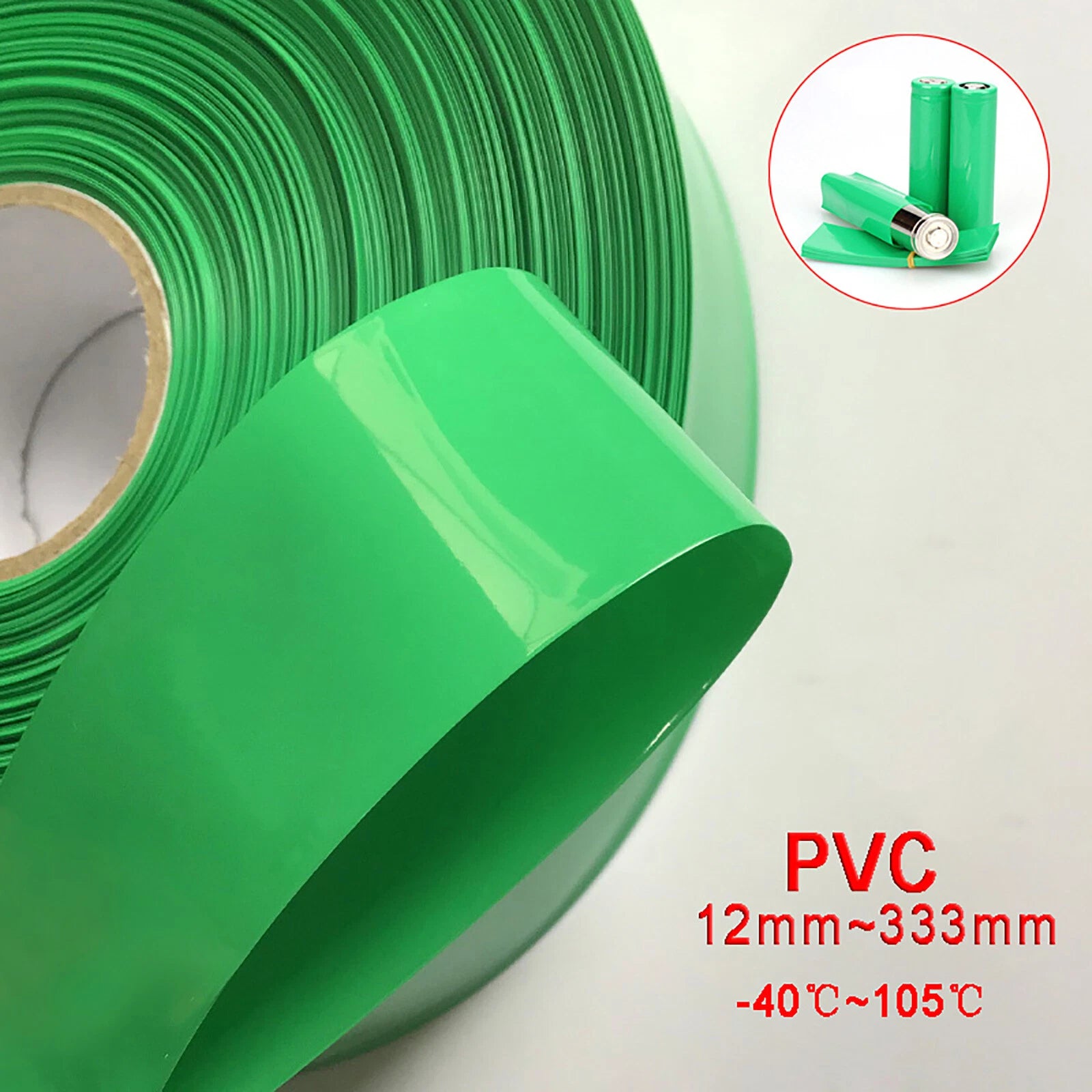 Green PVC Heat Shrink Tubing — RC Battery Pack, LED & Wire Wrap | 12mm–333mm Flat Width
