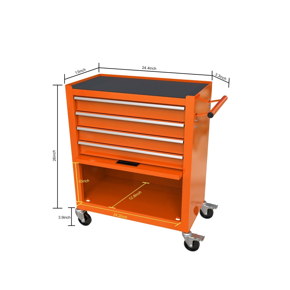 4 Drawers Multifunctional Tool Cart With Wheels - Orange - HomeDIYer