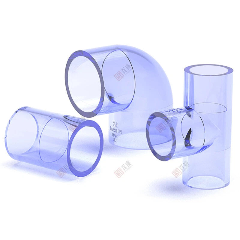 PVC Clear Water Pipe Fittings – Tee, Elbow & Straight Connectors for Fish Tank & Pond (20–50mm)