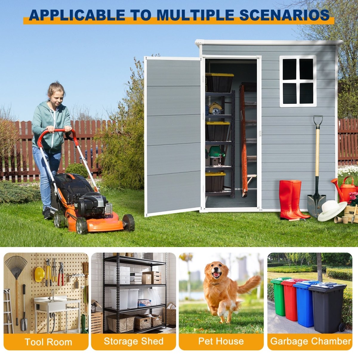 5ft x 3ft Resin Outdoor Storage Shed Plastic Garden Sheds with Floor and Lockable Door for Backyard, Lawn, Grey - HomeDIYer