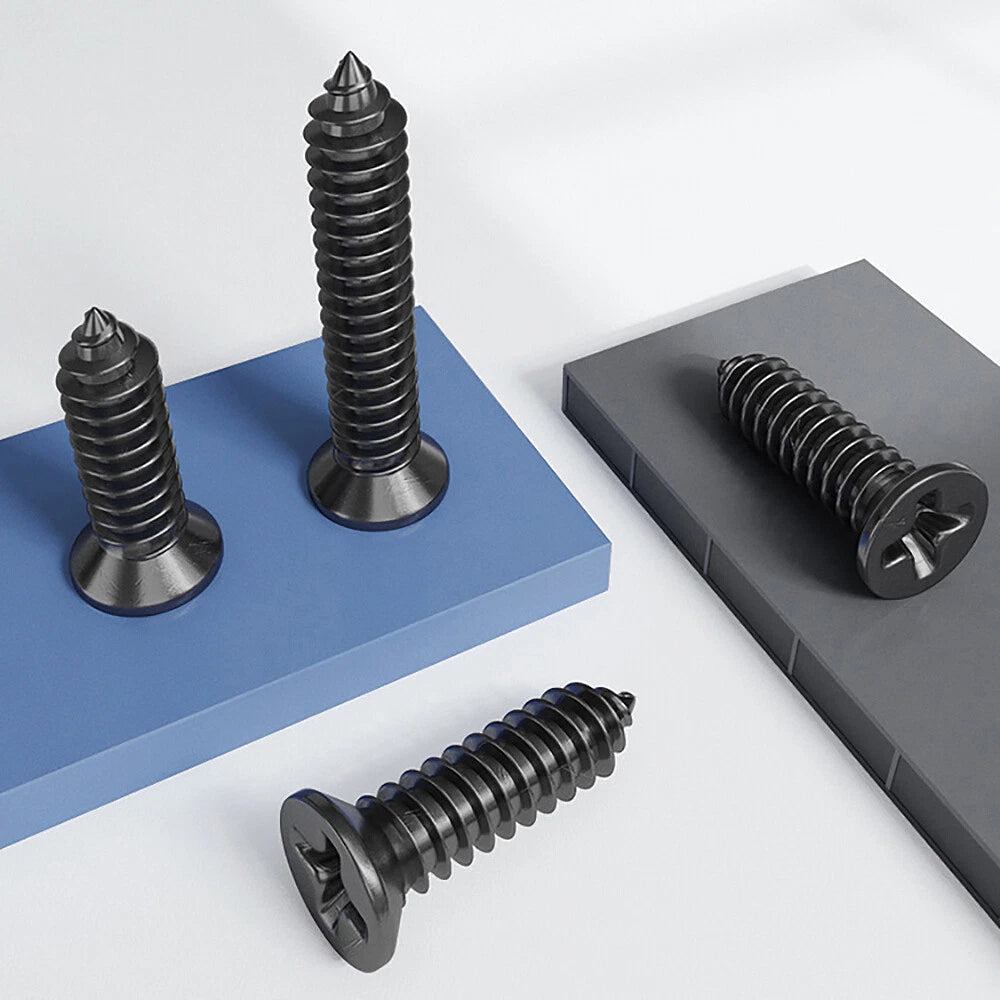 M1 M1.2 M1.4 M1.7 M2 M2.3 M2.6 M3 Flat Countersunk Self‑Tapping Screws – Black Zinc Carbon Steel