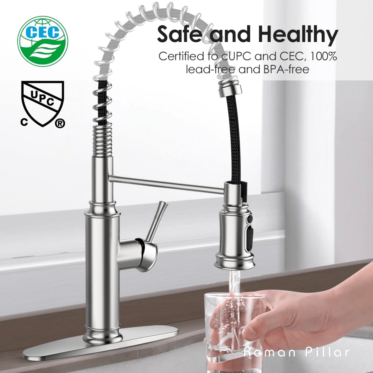 Kitchen Faucet - Spring Kitchen Sink Faucet with 3 Modes Pull Down Sprayer, Single Handle&Deck Plate for 1or3 Holes, 360° Rotation, Spot Resist Stainless Steel No Lead for RV Bar Home - HomeDIYer