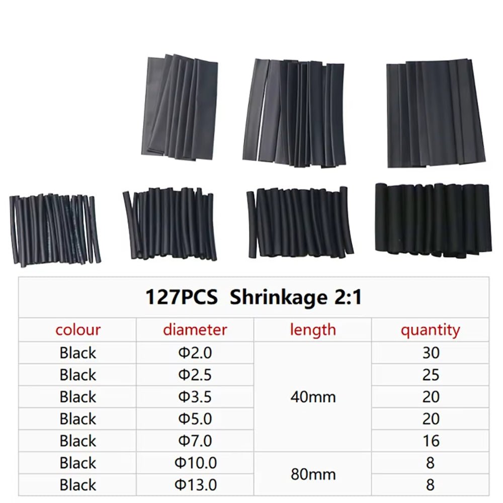 127Pcs Heat Shrink Tubing Black Heat Shrink Tubing Sleeving | HomeDIYer - HomeDIYer