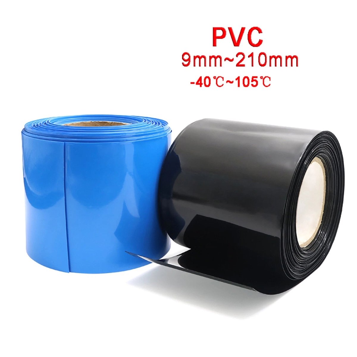 PVC Heat Shrink Tubing for RC Battery Packs — 9mm to 210mm Flat Width, Black & Blue - HomeDIYer