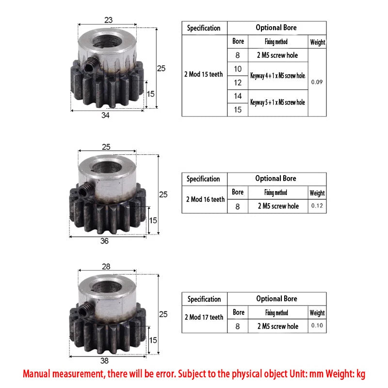 2 Mod 10-60 Teeth Precision Spur Pinion Gear With Step 45# Steel Motor Gear