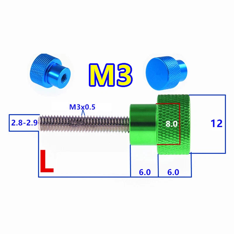 M3 x 5-100mm Knurled Thumb Screws Aluminium Alloy+Stainless Steel High Type Bolt
