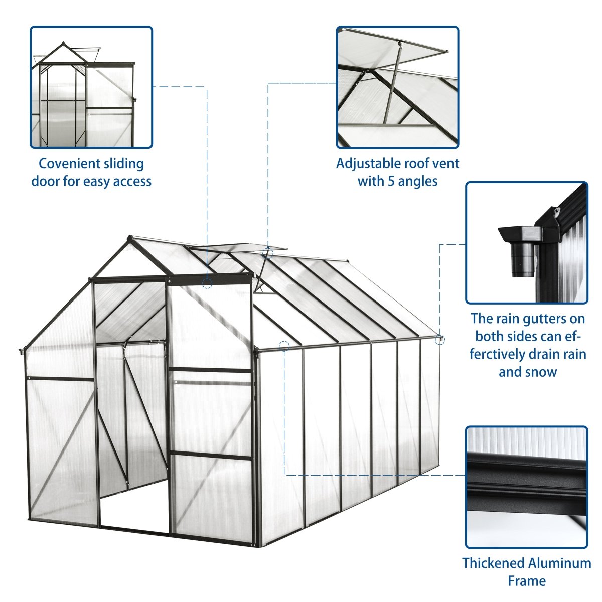 6x12 FT Polycarbonate Greenhouse Raised Base and Anchor Aluminum Heavy Duty Walk - in Greenhouses for Outdoor Backyard in All Season,Black - HomeDIYer