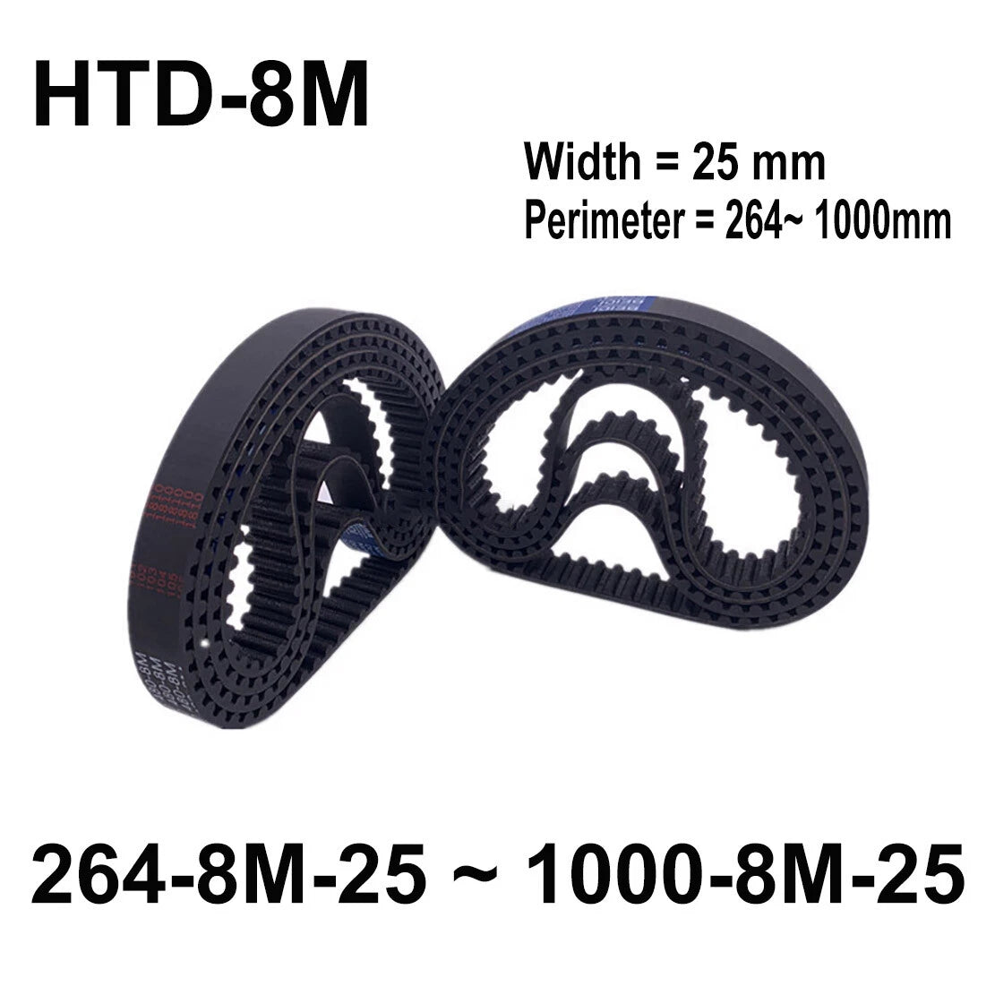 HTD 8M Timing Belt 25mm Width — Closed Loop Synchronous Belt, 264–1000mm Perimeter