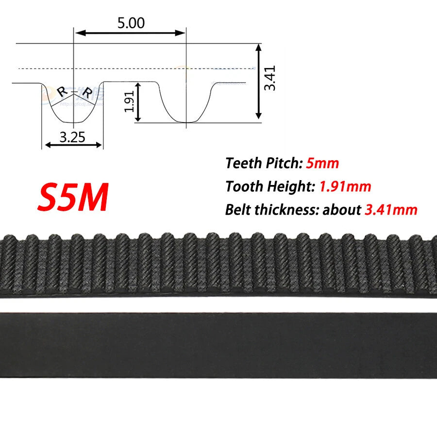 S5M Rubber Timing Belt Closed Loop — 15mm & 20mm Width, 250–2800mm Loop, for CNC & 3D Printer Pulleys