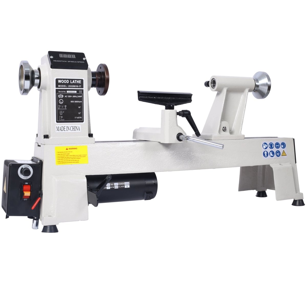 12" x 18" Wood Lathe, Benchtop Wood Lathe Machine 3/4 HP Infinitely Variable Speed 650 - 3800 RPM for Woodworking, Woodturning - HomeDIYer