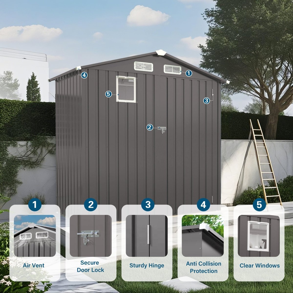 6X4 FT Metal Outdoor Storage Shed, Tool Shed with Pitched Roof Watertight with Positive Window and Lockable Door Compact Metal Tool Shed for Garden, Backyard, Patio, Sundries and Bike Storage, Gray - HomeDIYer
