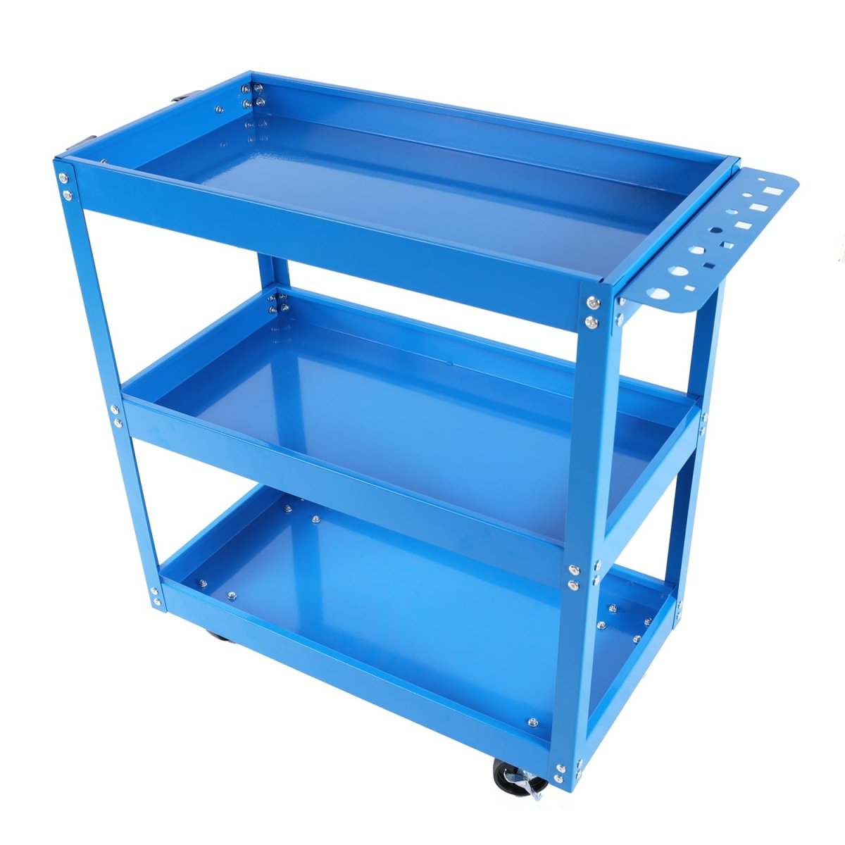 Tool Cart, 3 - Tier Rolling Mechanic Tool Cart, Heavy Duty Steel Utility Cart with Lockable Wheels, 450 LBS Capacity Industrial Service Cart for Garage, Warehouse, Workshop (Blue) - HomeDIYer