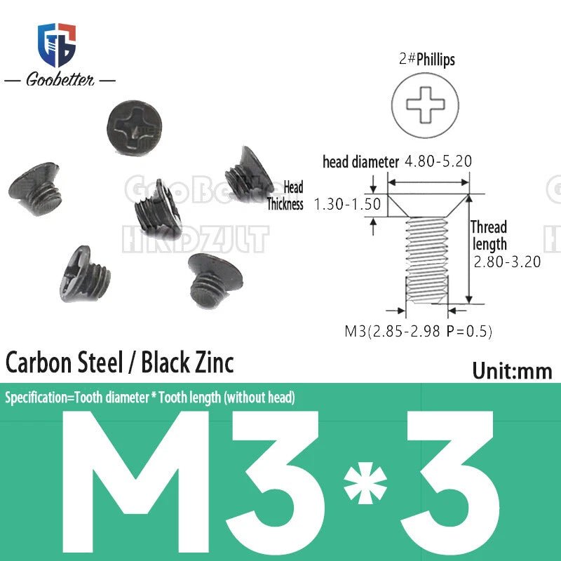 M3 Phillips Flat Head Machine Screws – Carbon Steel Countersunk Bolts, 3 mm to 15 mm - HomeDIYer