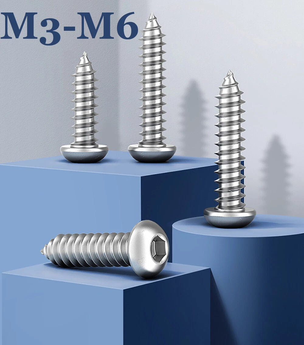 M3–M6 Hex Drive Pan Head Self-Tapping Screws – 304 Stainless Steel
