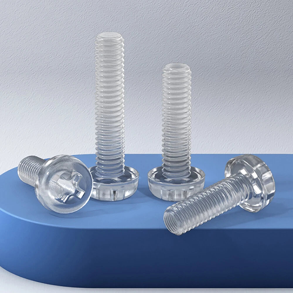Transparent Nylon Phillips Round Head Machine Screws – M3 M4 M5 M6, PA66 Plastic, Fully Threaded