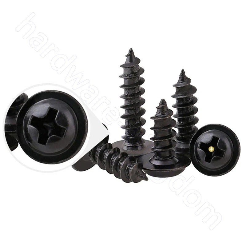 Phillips Round Head Washer Self-Tapping Screws M1.2–M4 | Black Zinc | 50–2000pcs
