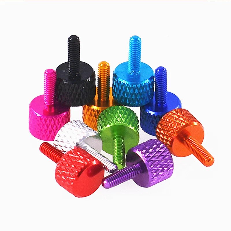 Aluminium Knurled Thumb Screws – Flat Head Hand Grip Bolts, 6 - 32 UNC x 10mm / M2.5 x 8mm (Anodised Finish) - HomeDIYer