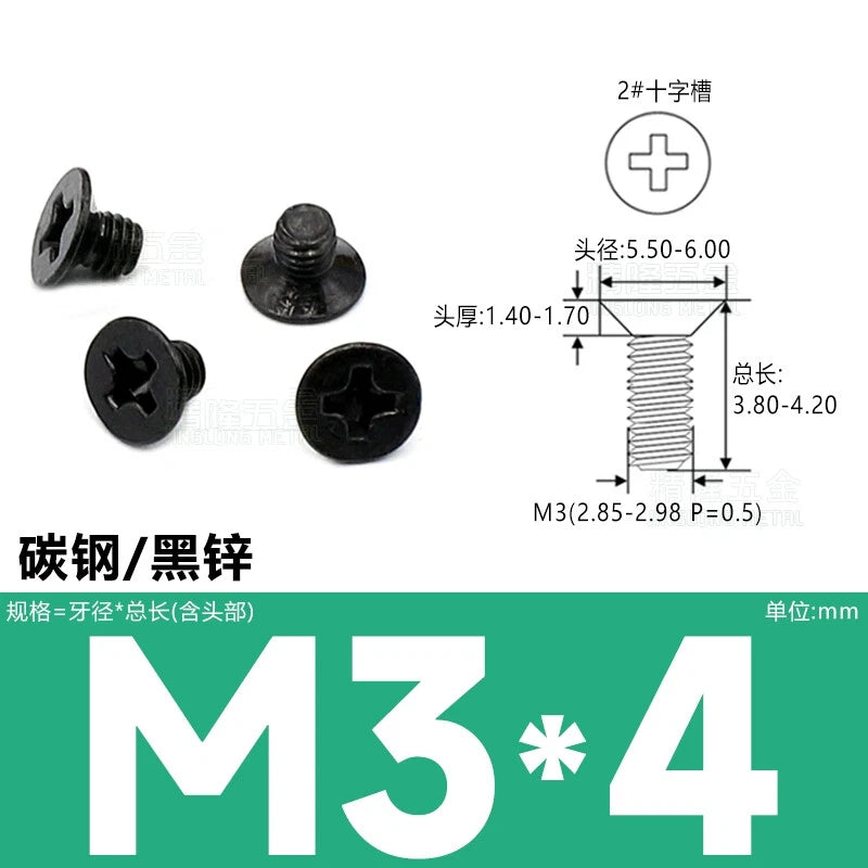 M3 Countersunk Thin Machine Screws – Carbon Steel, Nickel/Black Zinc, Phillips Drive (3–16mm Lengths)