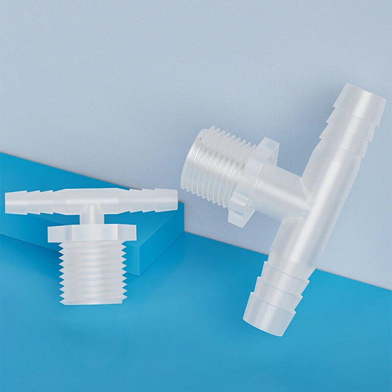 Plastic Male Thread 3-Way Hose Barb Connector — BSP & Metric, Equal Diameter