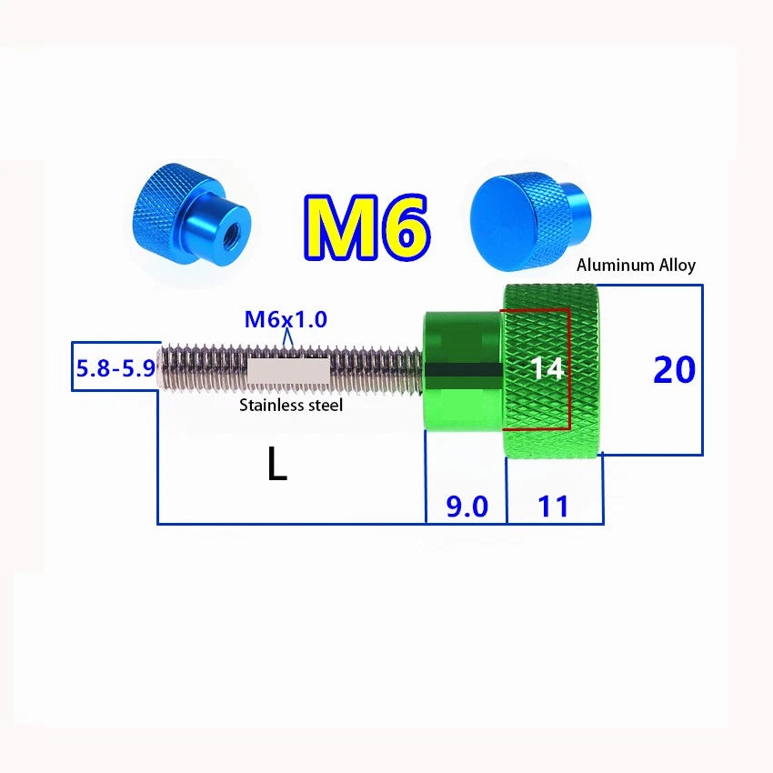 Knurled Thumb Screws M5 M6x30-45 Shoulder Bolt Aluminium Hand Grip Knob High Typ