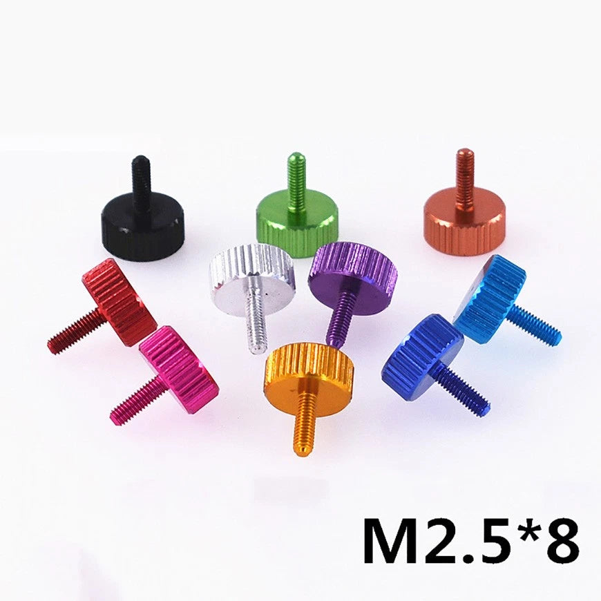 M2.5×8 Knurled Flat Head Thumb Screws – Anodized Aluminum, 10 Colors | PC Case Panel Fasteners