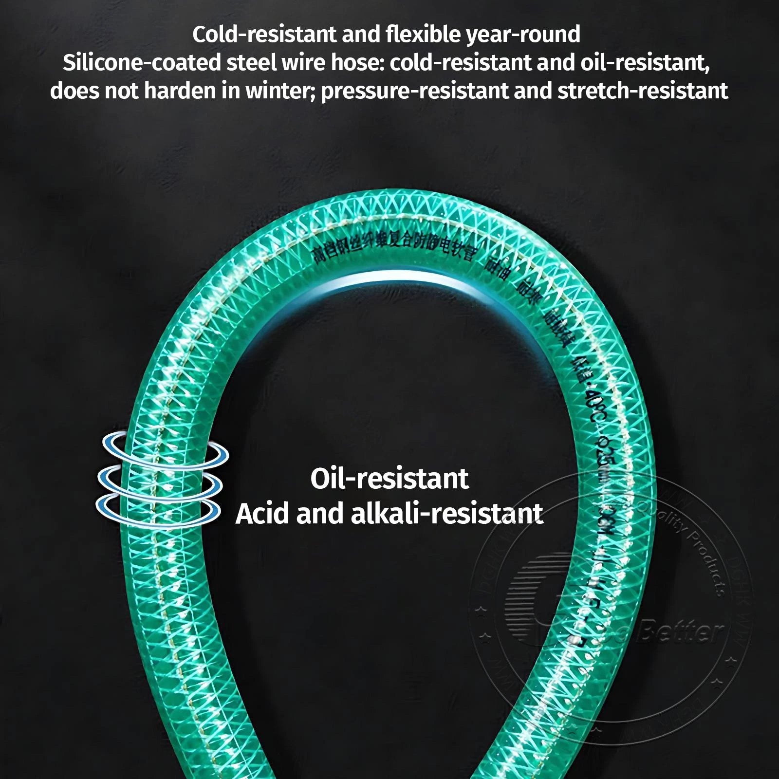 Braided Wire Reinforced Flexible PVC Hose Pipe — Water & Fuel Transfer, Green