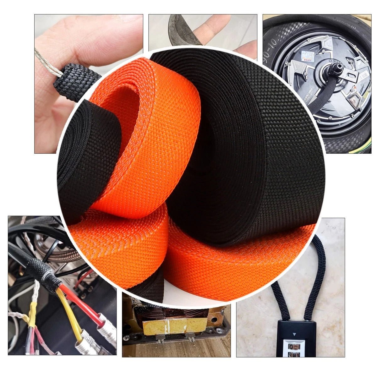 PET Woven Expandable Braided Sleeving — Black & Orange, 4mm–100mm ID, 1m / 5m - HomeDIYer
