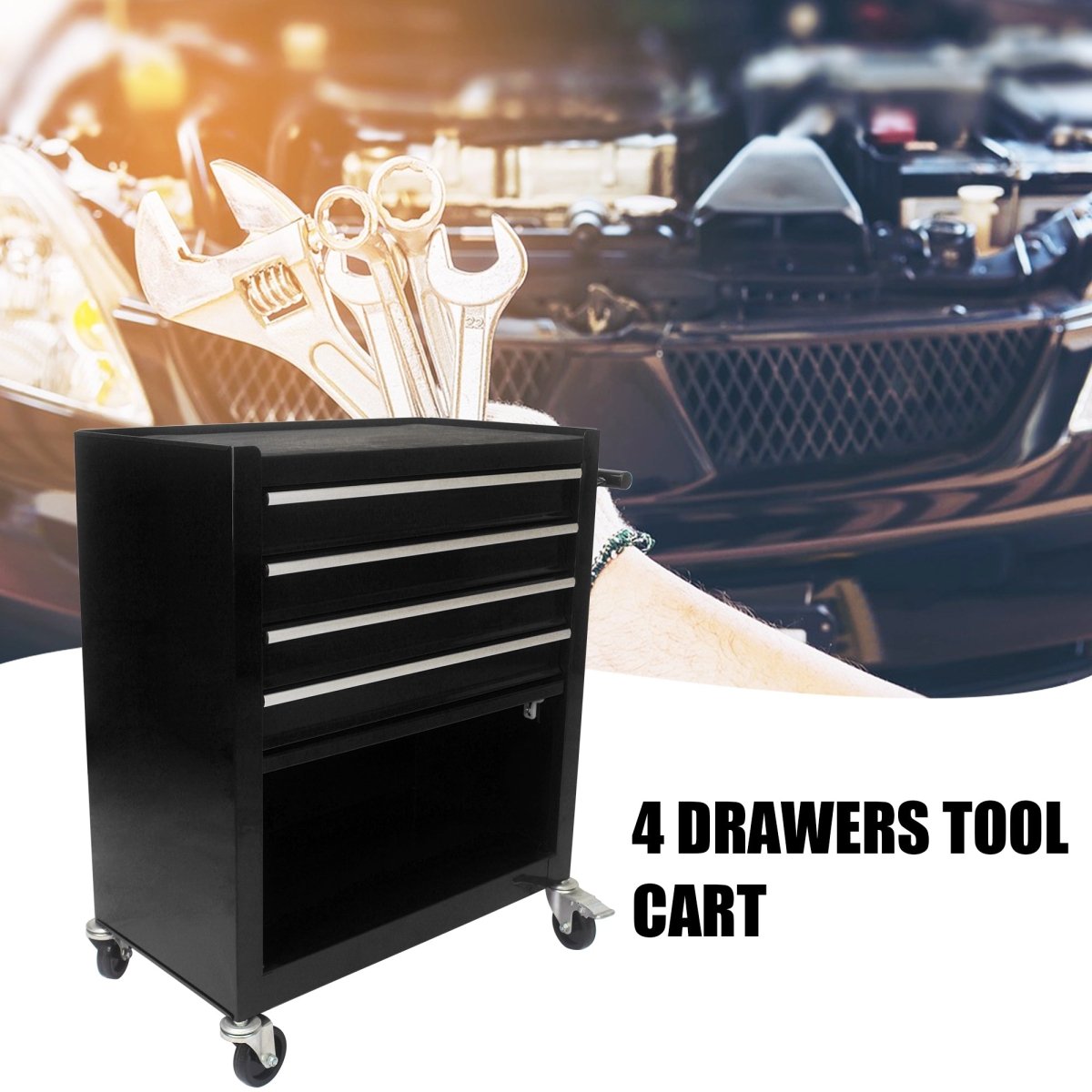 4 Drawers Multifunctional Tool Cart With Wheels - Black - HomeDIYer