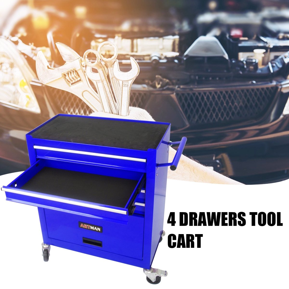 4 Drawers Multifunctional Tool Cart With Wheels - Blue - HomeDIYer
