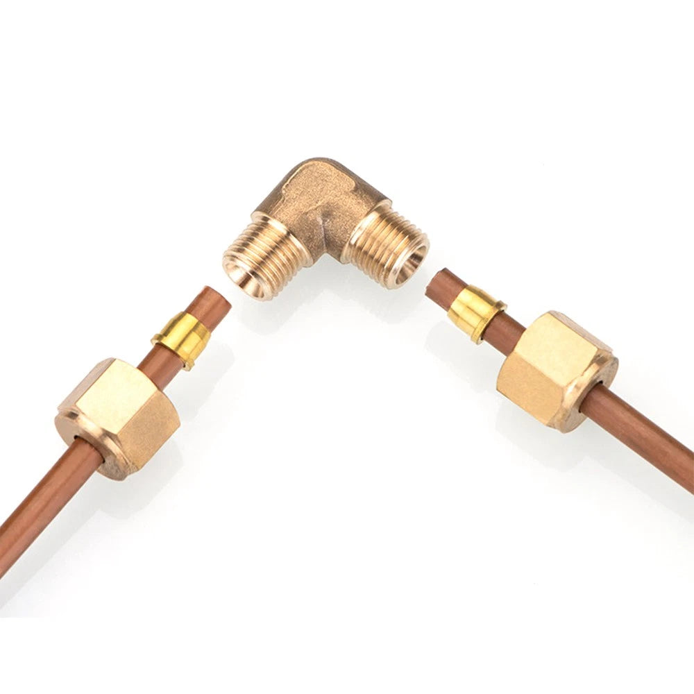 Brass Compression 90° Elbow Fitting — Double Ferrule Connector for Copper Tube