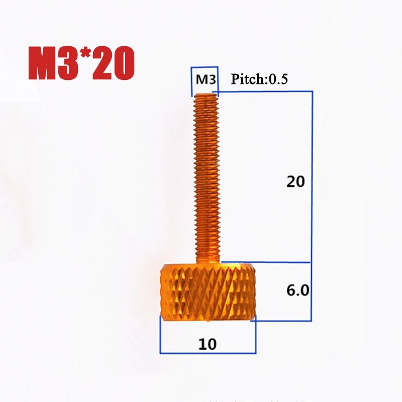 M3 x 20mm Aluminum Alloy Knurled Thumb Screw – Hand Grip Knob Bolt, Anodised Finish - HomeDIYer