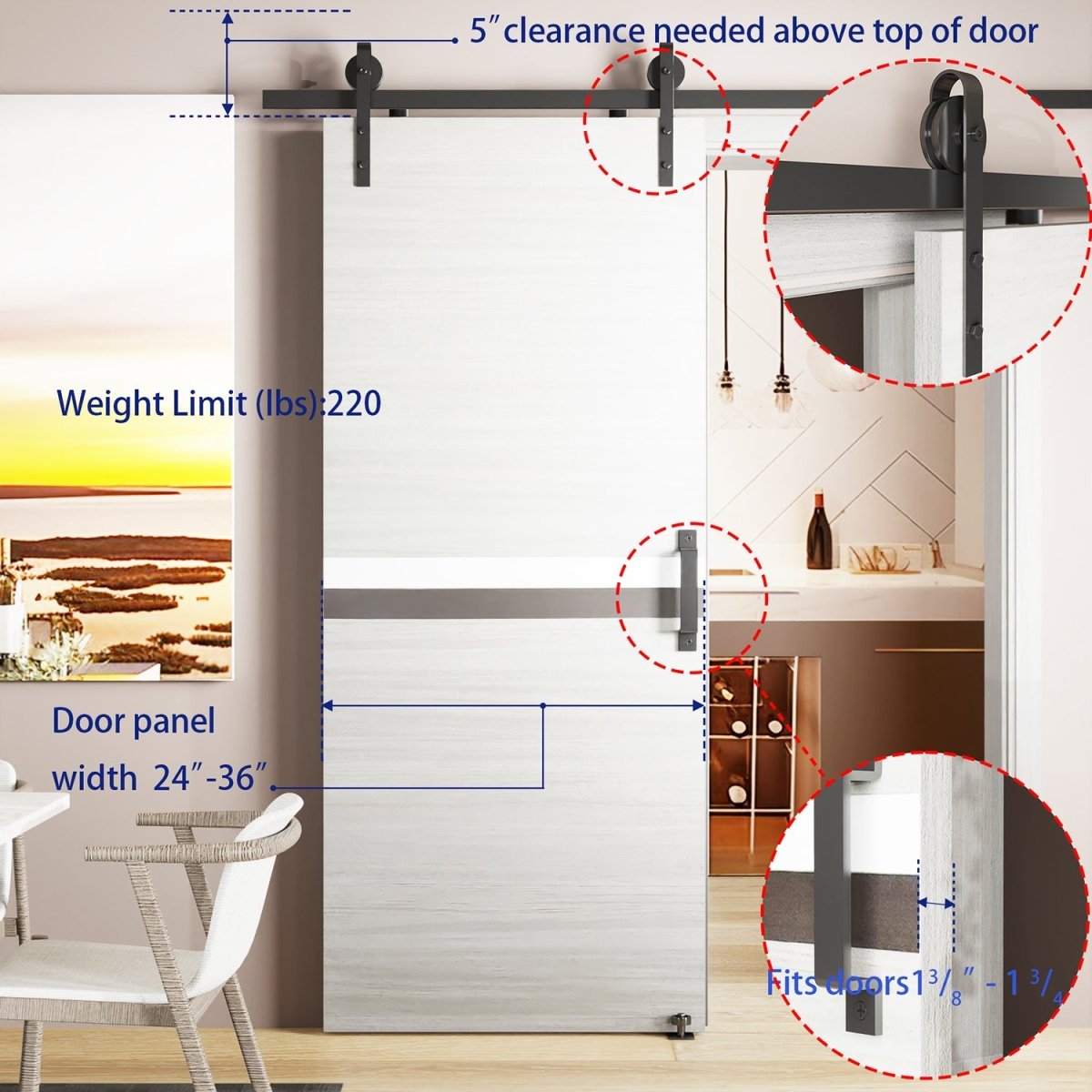 6.6FT Heavy Duty Sturdy Sliding Barn Door Hardware + Adjustable Floor Guide Wall Mount Roller + Pull Handle, J Shape Hangers, Smoothly and Quietly, Easy to Install, Fit 24" - 36" Width Door - HomeDIYer