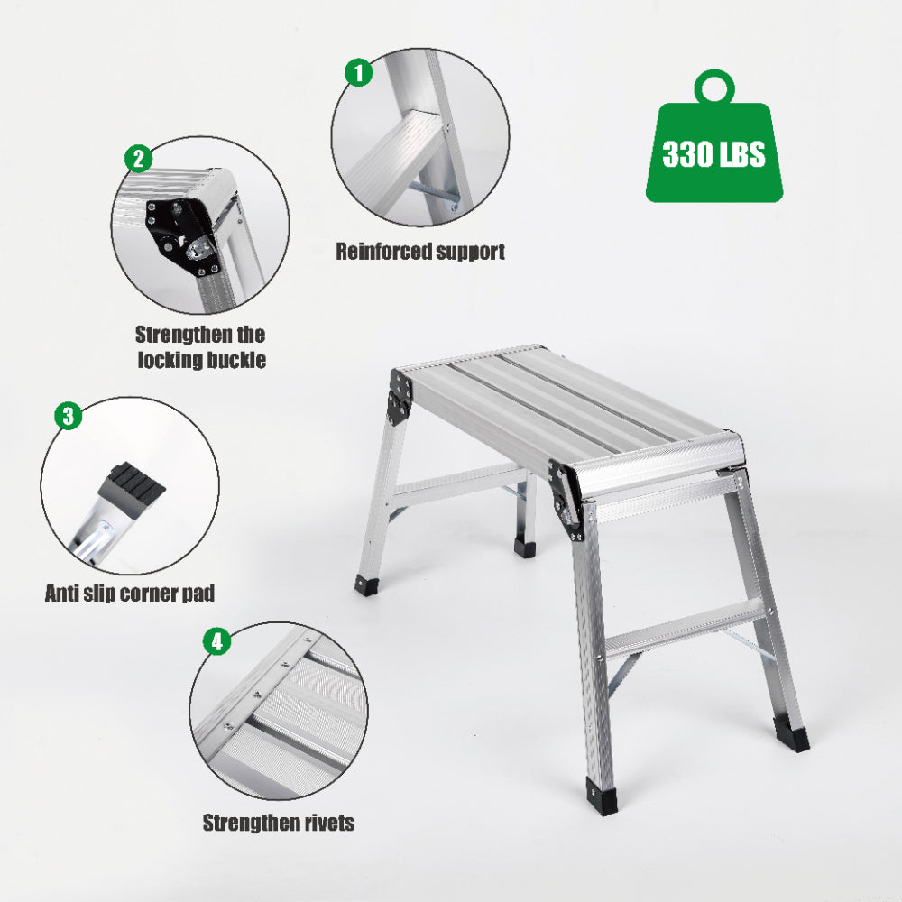 Folding Aluminum Work Platform — 330 lb Capacity, Anti‑Slip Surface, Silver, No Assembly Required