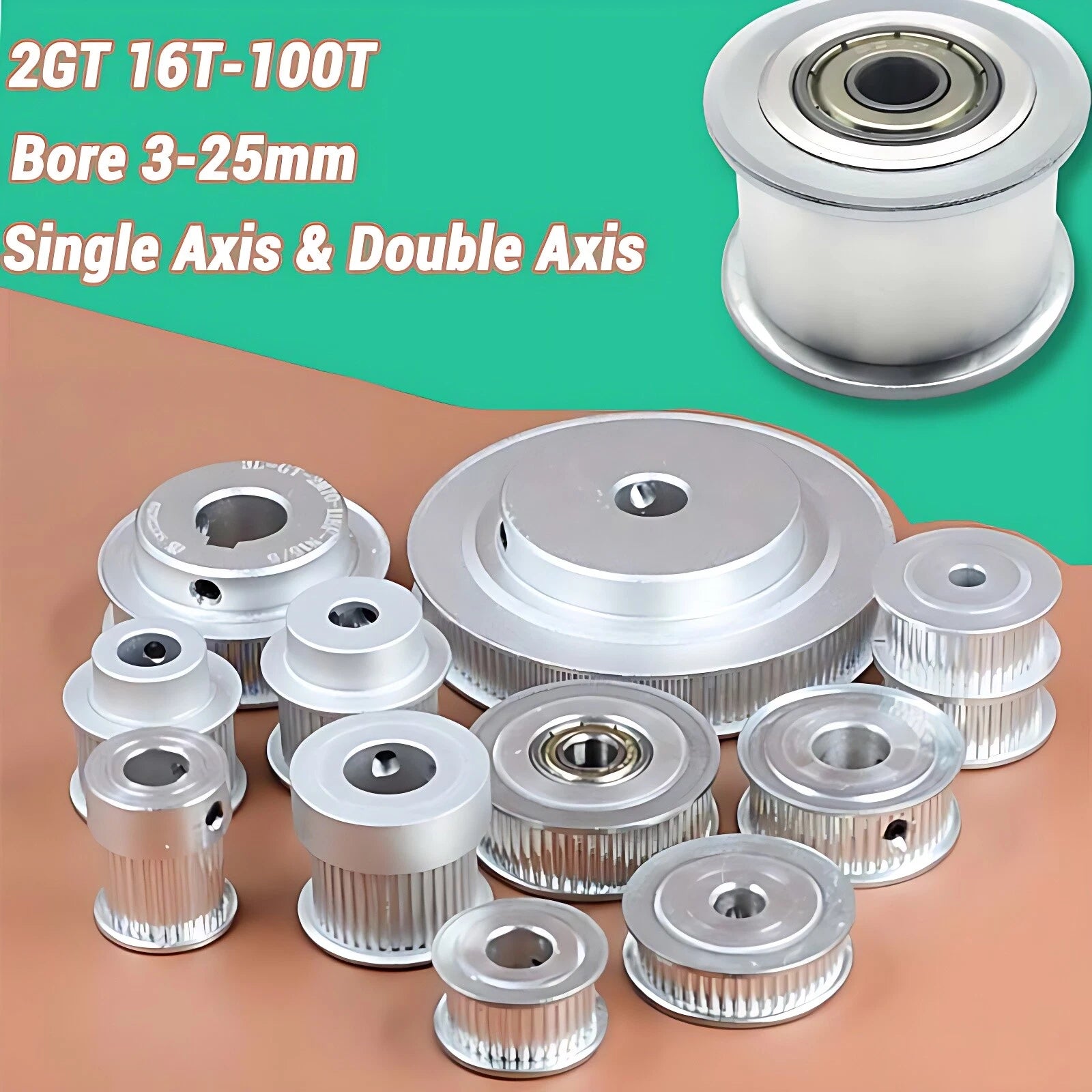 GT2 Timing Belt Pulley 16-100 Teeth 6-10mm Teeth Width Bore 3mm-25mm For 3D
