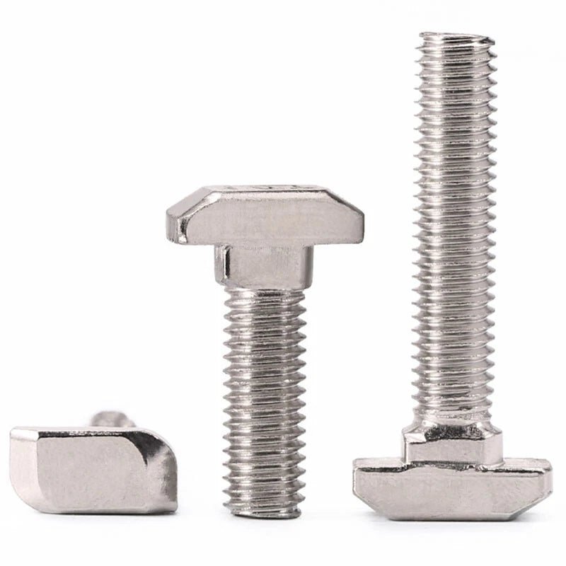 Hammer Head T - Slot Bolts M5 M6 M8 — Grade 4.8 Carbon Steel, Nickel Plated, T - Nut Screws for Aluminum Extrusion - HomeDIYer