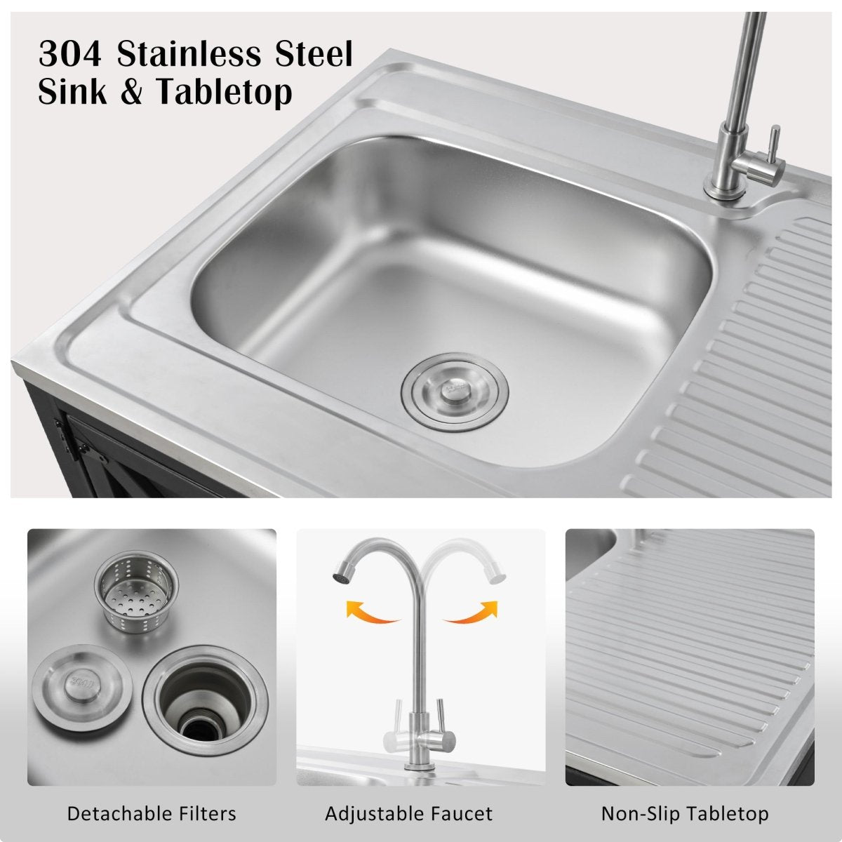 Outdoor Mobile Kitchen Sink Station | Stainless Steel with Storage Cabinet - HomeDIYer