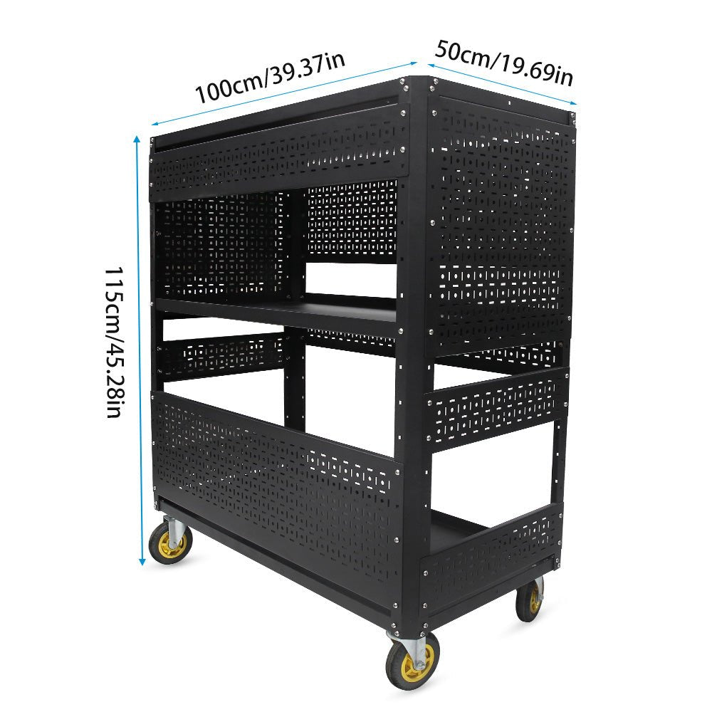 3 - Tier DIY Detachable Utility Cart Storage Tool Cart With Steel Pegboard, Foldable Rolling Tool Cart with Wheels For Garage Organizer and Tool Storage - HomeDIYer