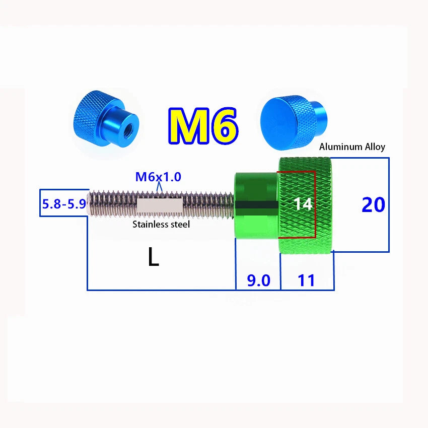 Knurled Thumb Screws Aluminium Alloy Hand Grip Knob Bolt High Typ M5 M6 x15-25mm