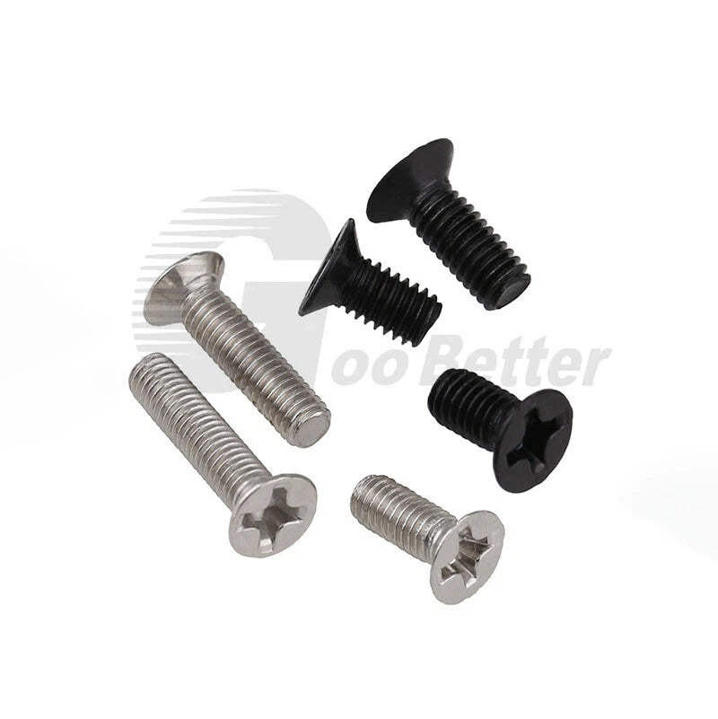 M4 M5 M6 Countersunk Phillips Machine Screws – Nickel or Black Zinc Plated, Carbon Steel (5–50mm)