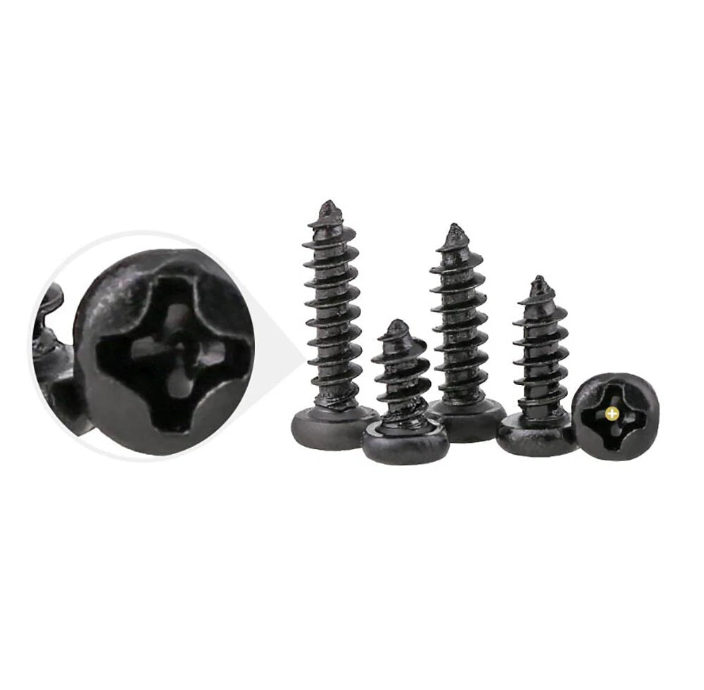 M1, M1.2, M1.4, M1.7, M2, M2.2, M2.6, M3 Pan Head Self‑Tapping Screws – Black Zinc Carbon Steel