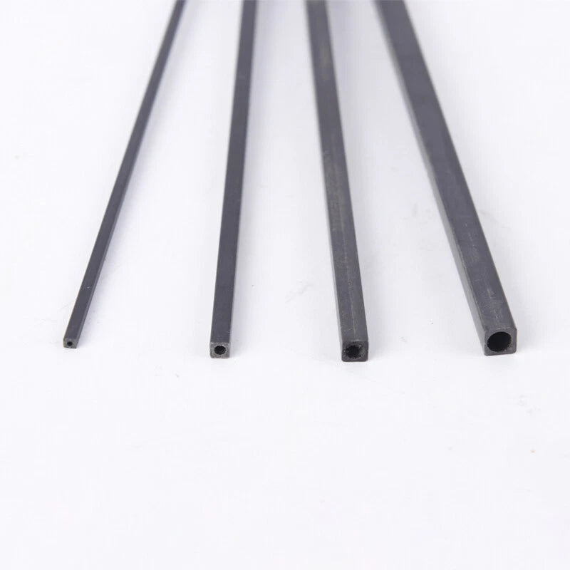 Carbon Fiber Square Tube with Round Hole — 200mm Hollow Pole, 1.7mm to 5mm OD