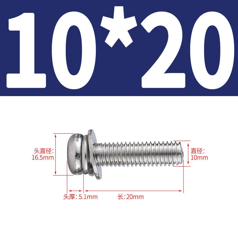 M2 M3 M4 M5 M6 M8 Pan Head Machine Screws with Washers – A2 Stainless Steel (Metric, 5–60mm)