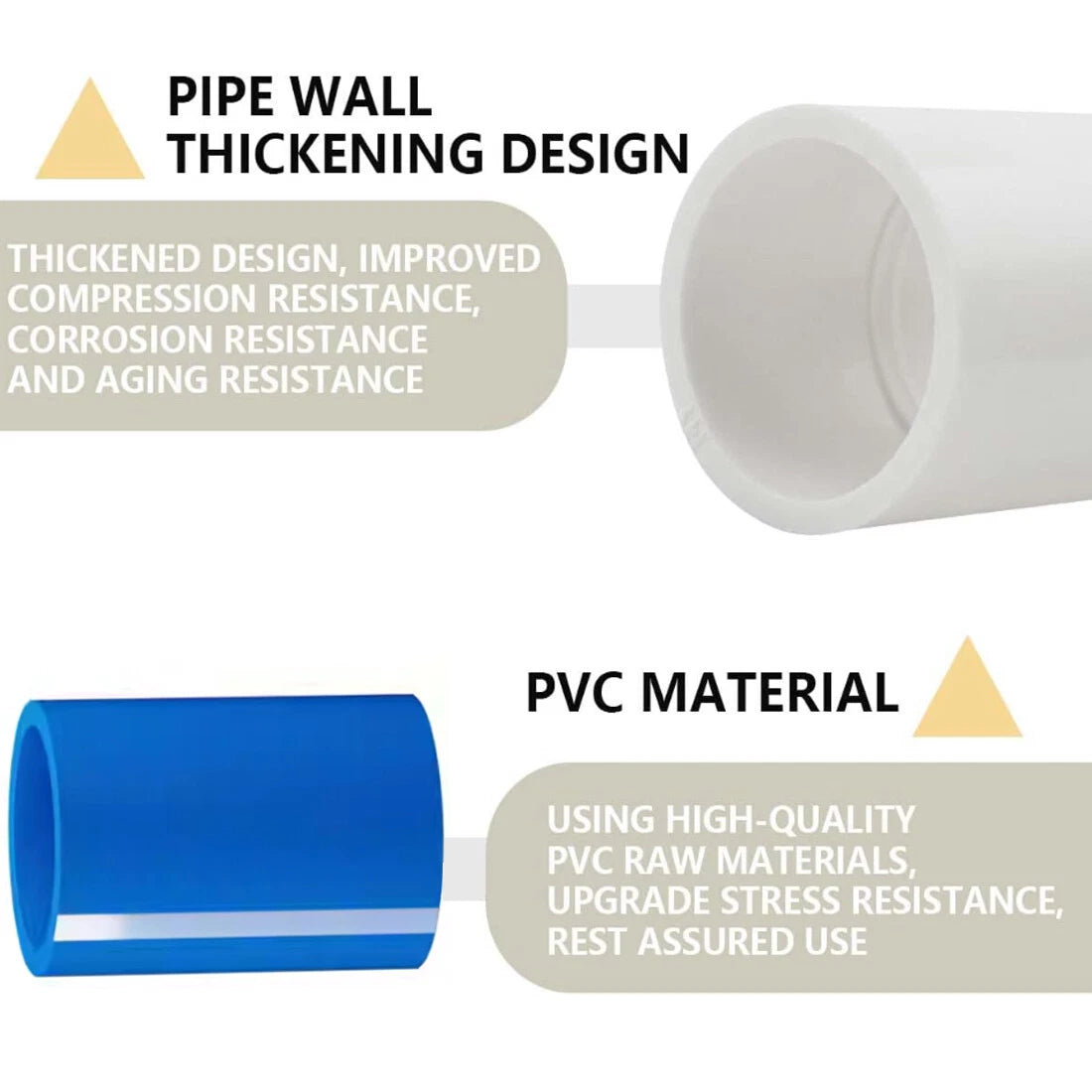 PVC Straight Pipe Coupling Socket — ID 16mm–200mm, White / Blue / Grey