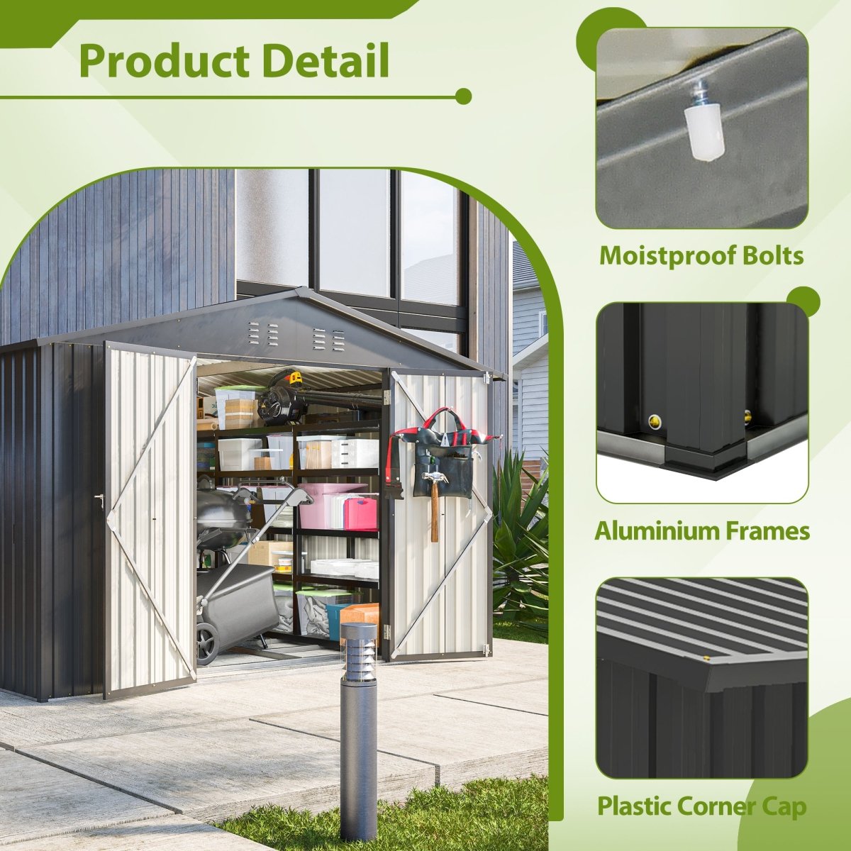 10X8 FT Outdoor Storage Shed, All Weather Metal Sheds with Lockable Doors, Tool Shed for Garden, Patio, Backyard, Lawn, Black - HomeDIYer