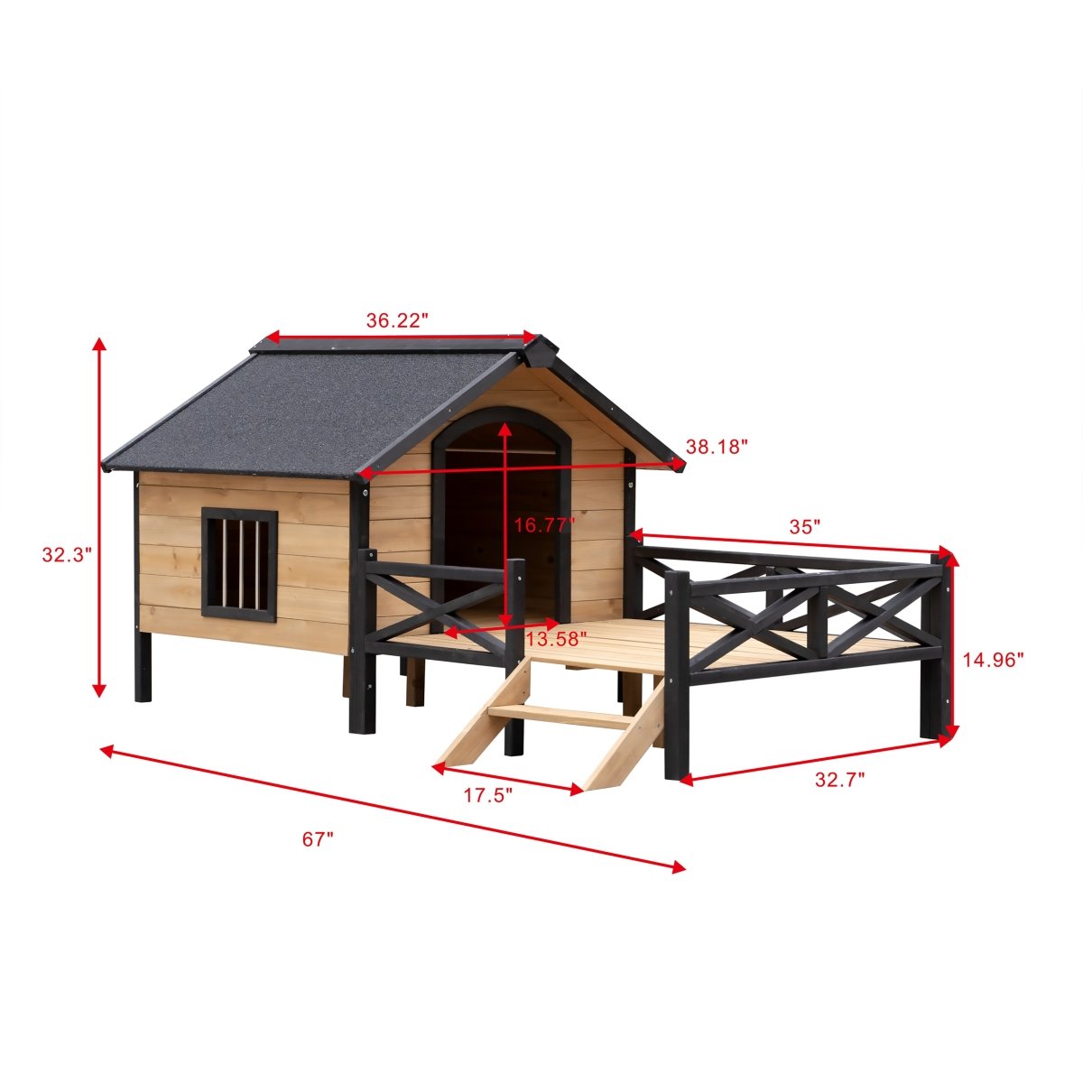 Outdoor Large Wooden Cabin House Style Wooden Dog Kennel with Porch - HomeDIYer