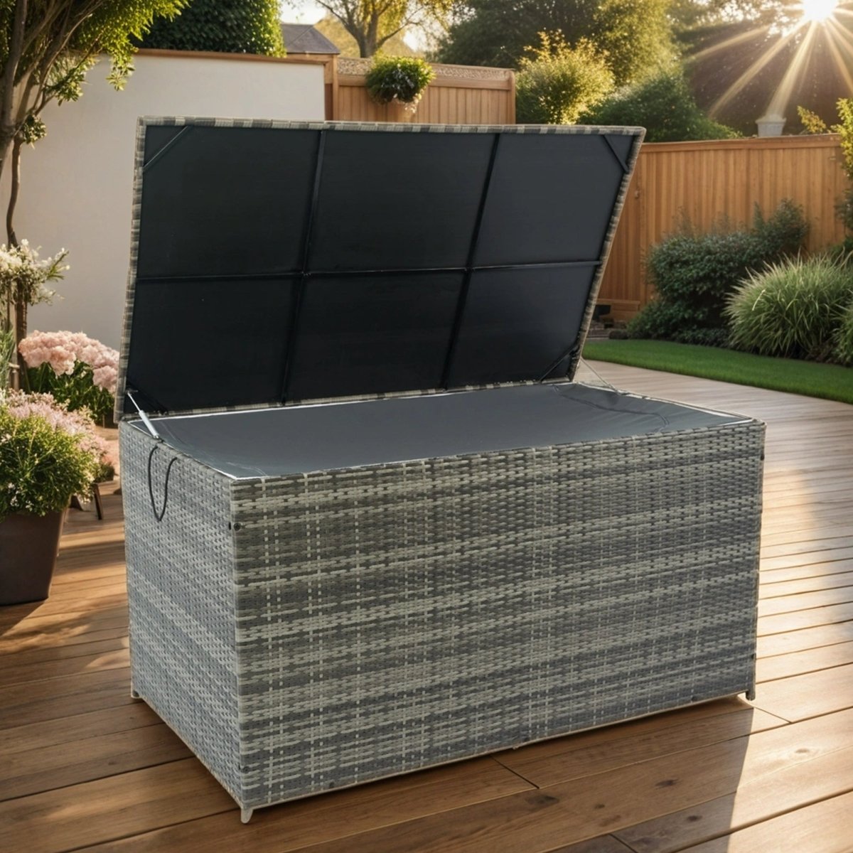 200 Gallon Wicker Deck Box - Waterproof Outdoor Storage with Convertible Tabletop - HomeDIYer
