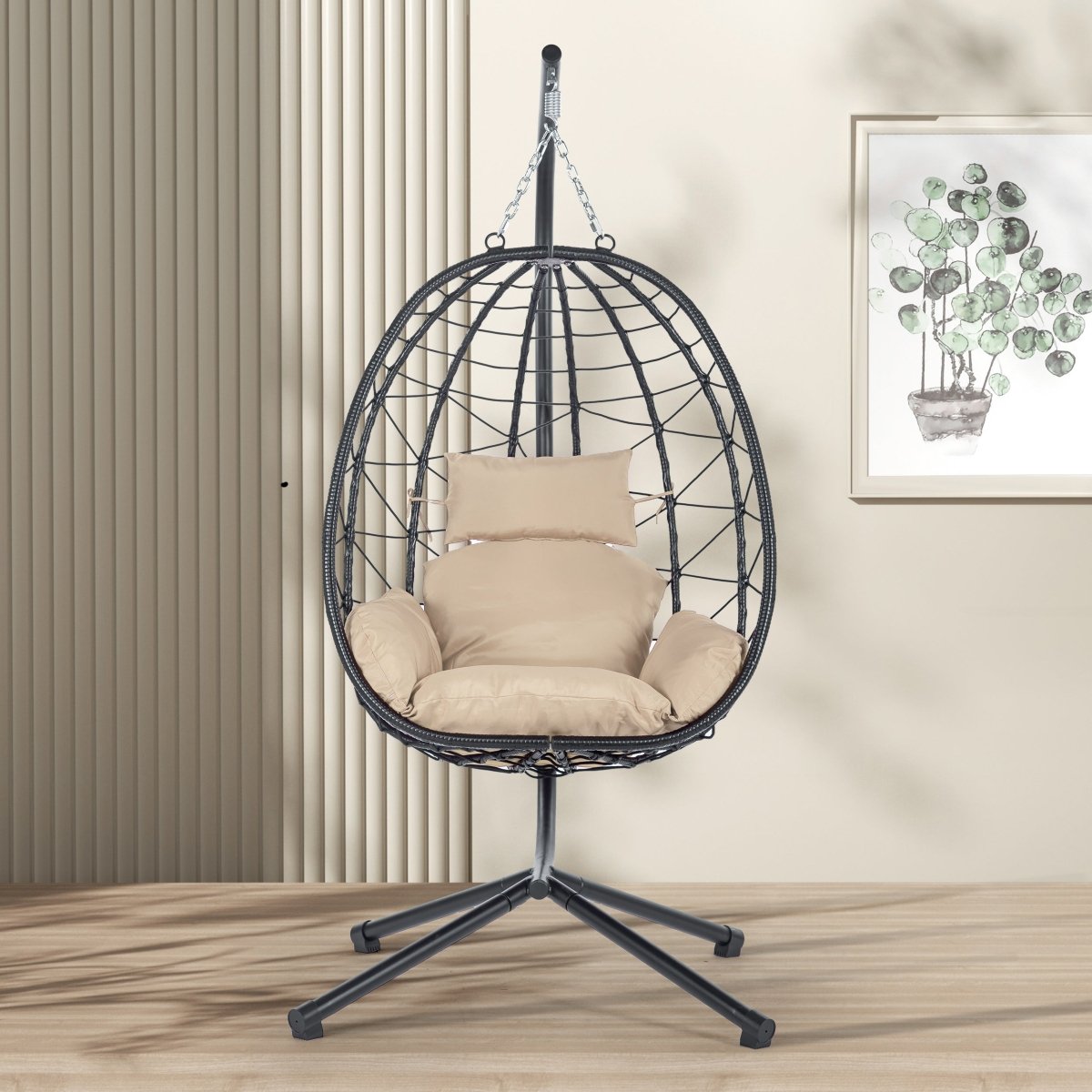 Egg Chair with Stand - All - Weather Hanging Wicker Chair for Indoor/Outdoor - HomeDIYer