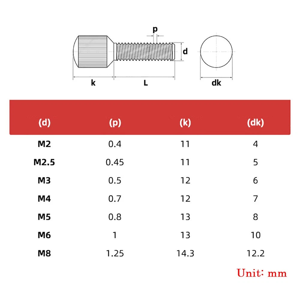 Knurled Thumb Screws – 304 Stainless Steel Small Head Thumbscrew Bolts M2–M8